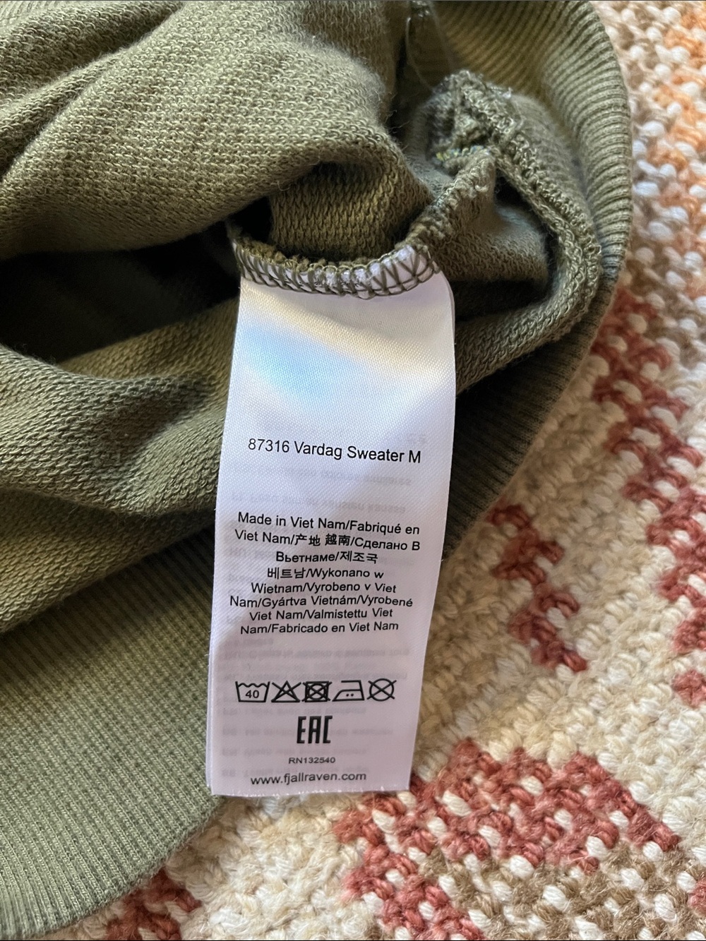 Fjällräven Vardag Sweater Men’s Small Green Organic Cotton Logo Patch Crewneck - Picture 7 of 10